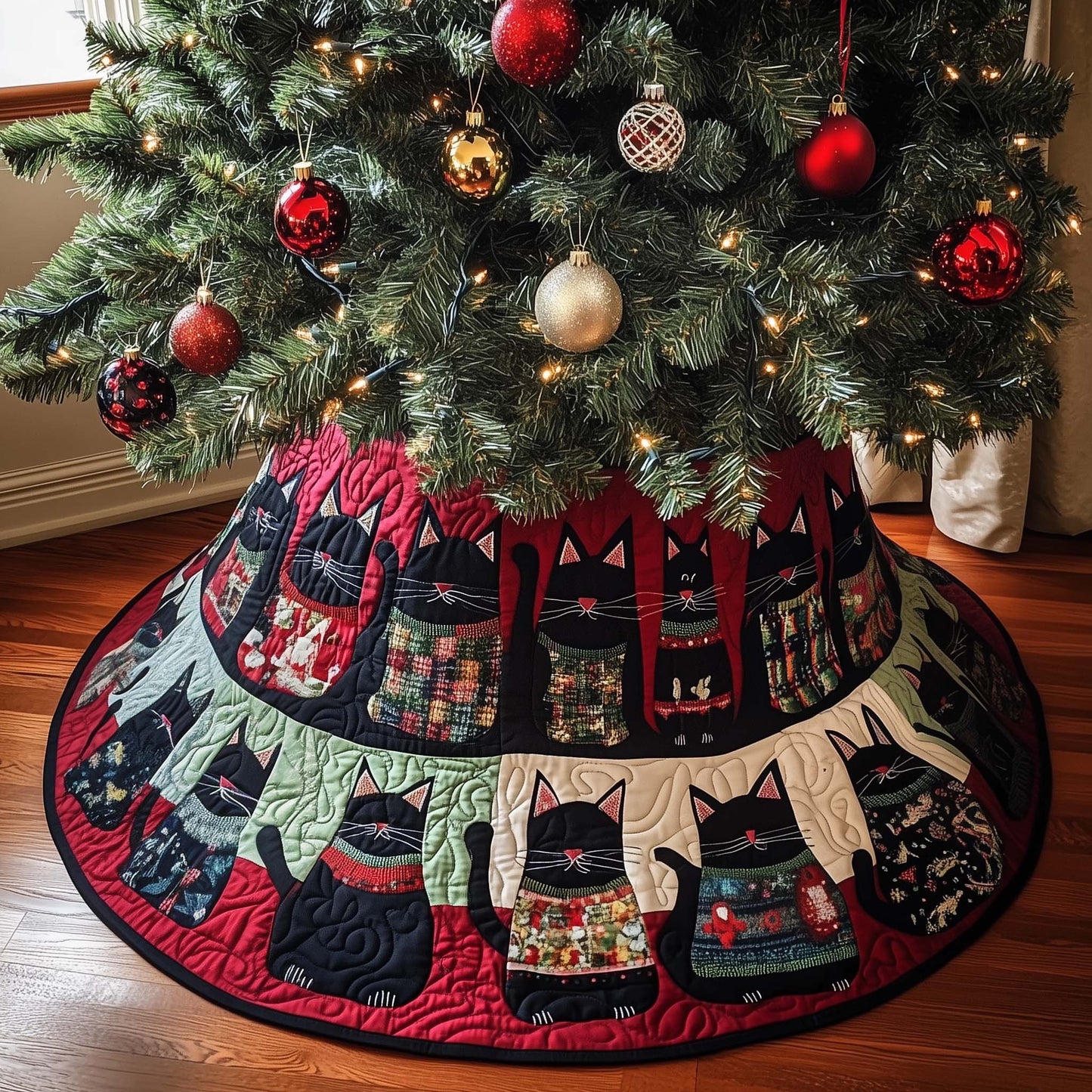 Midnight Cat Quilted Tree Skirt GFTOYC1494