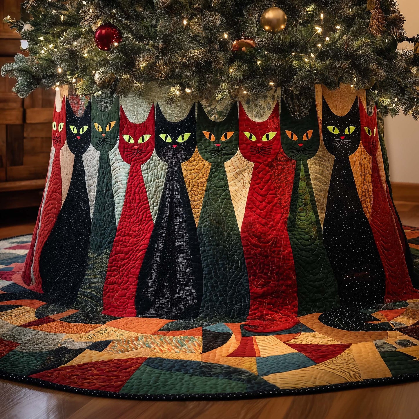 Midnight Cat Quilted Tree Skirt GFTOYC1495