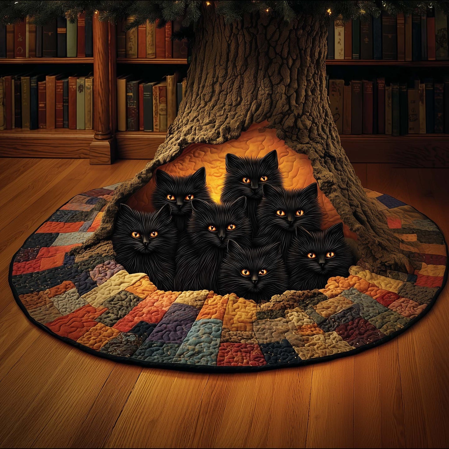 Midnight Cat Quilted Tree Skirt GFTOYC1497