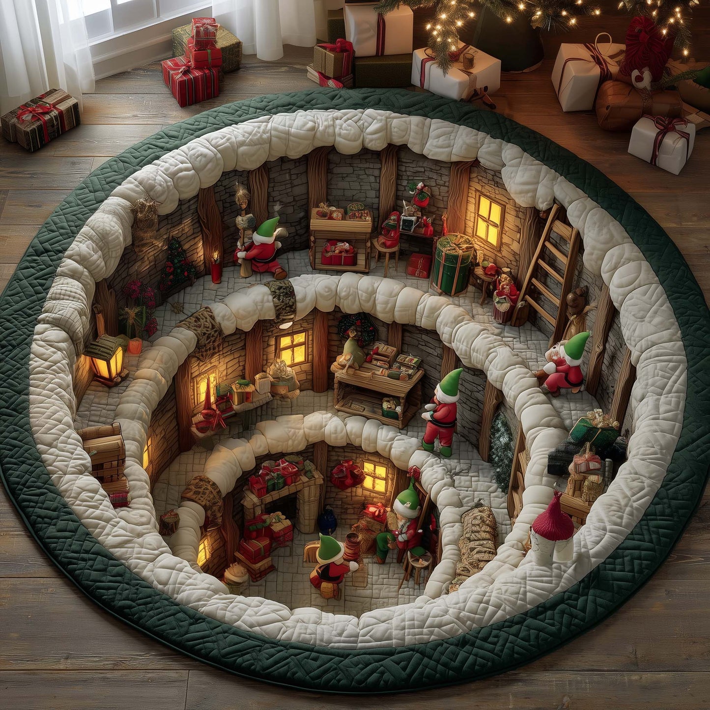 Elves Working Quilted Round Mat GFTOYC1506