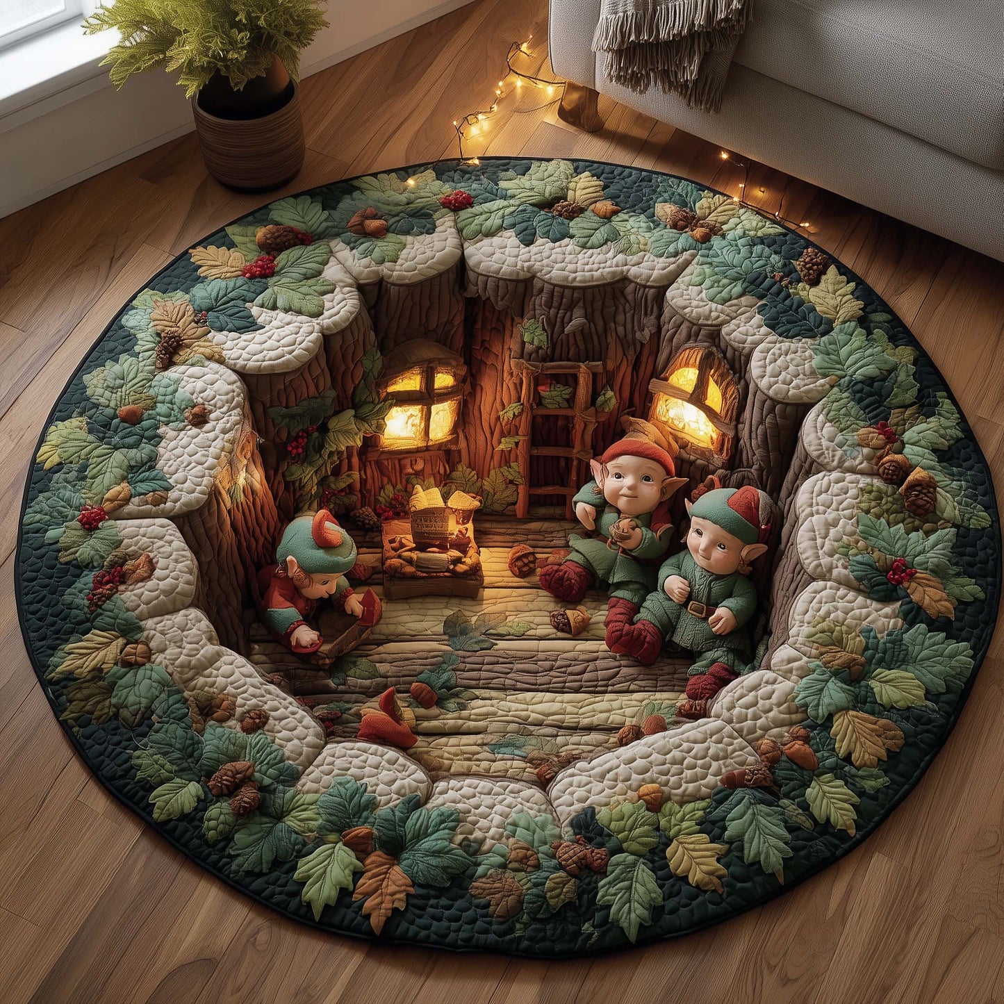 Elves Working Quilted Round Mat GFTOYC1507