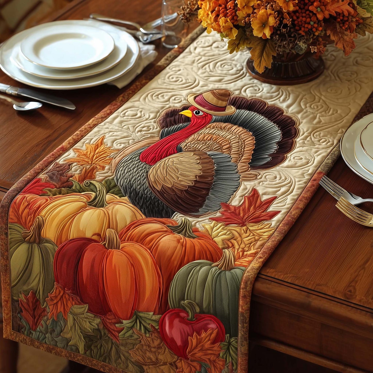 Thanksgiving Turkey Quilted Table Runner GFTOYC1529