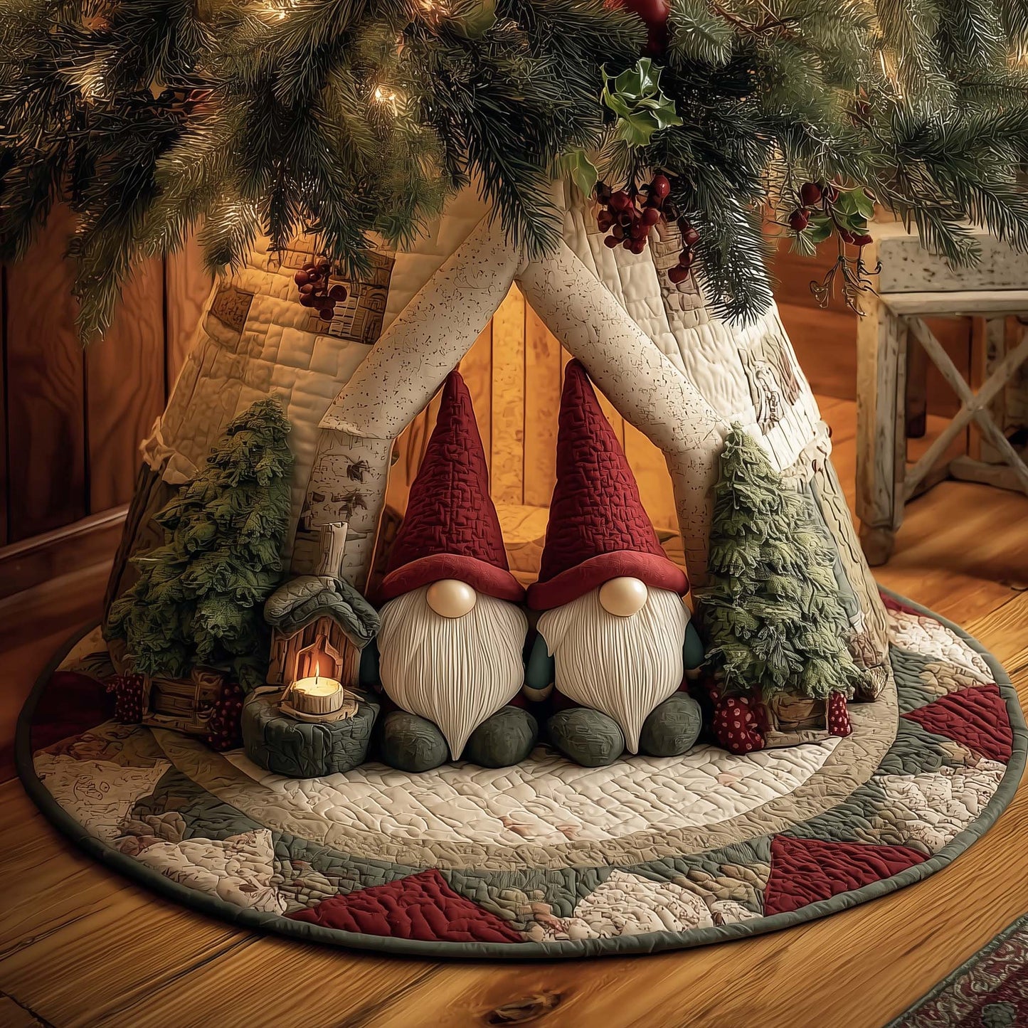 Merry Gnome Quilted Tree Skirt GFTOYC1536