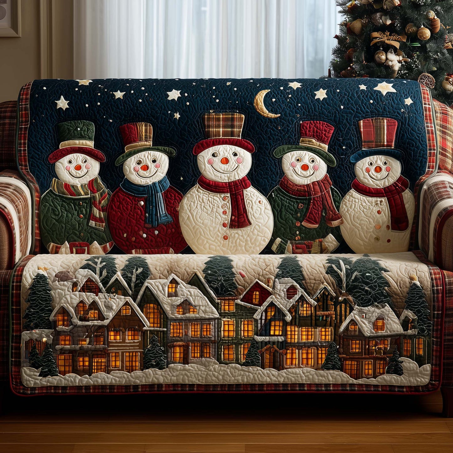 Cheerful Snowman Quilted Sofa Cover GFTOYC1541