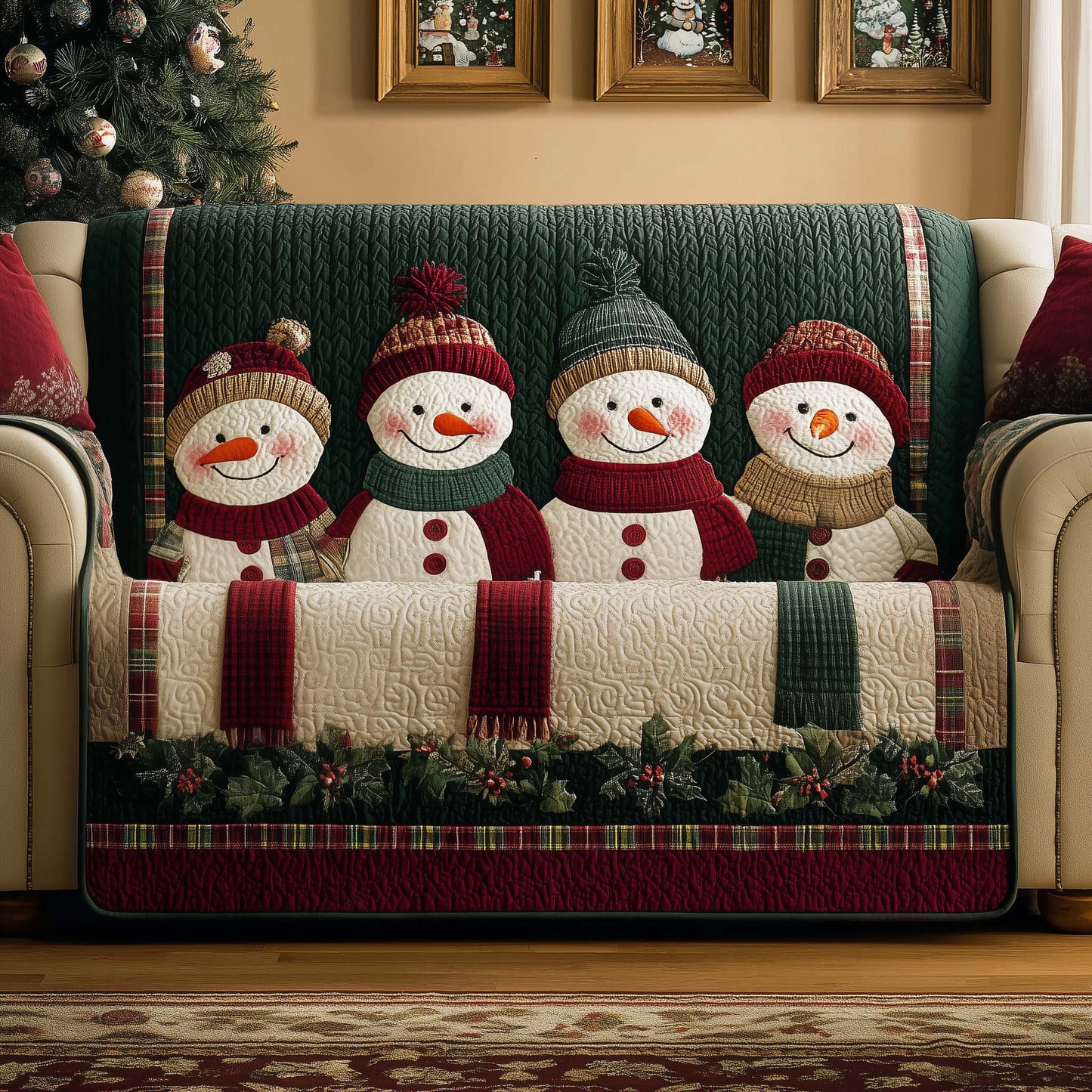 Cheerful Snowman Quilted Sofa Cover GFTOYC1543