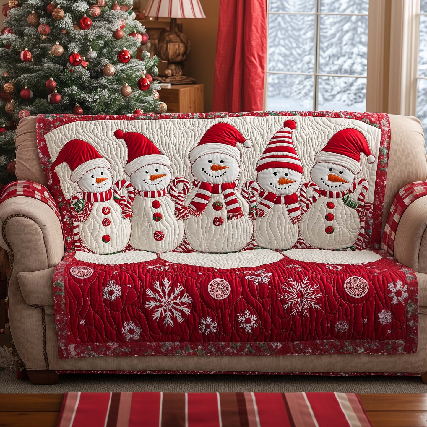 Cheerful Snowman Quilted Sofa Cover GFTOYC1544