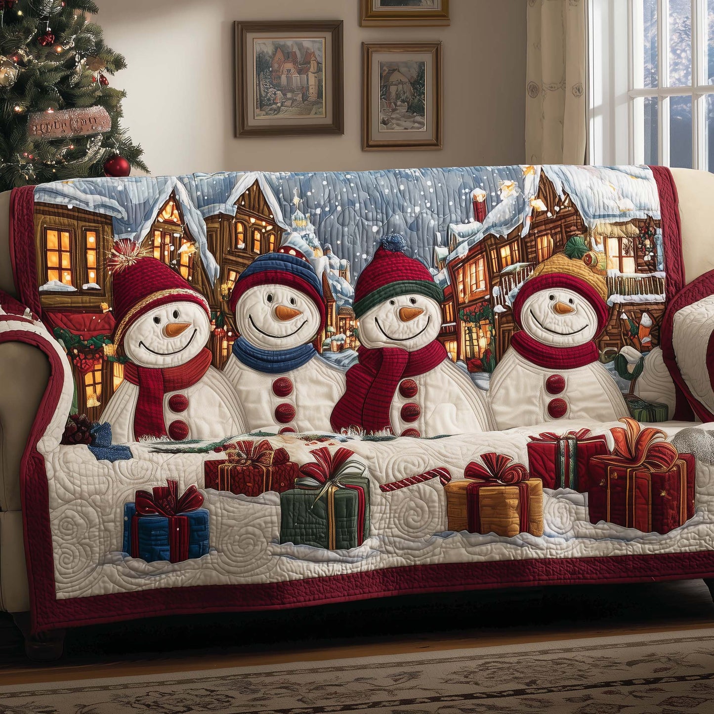 Cheerful Snowman Quilted Sofa Cover GFTOYC1545