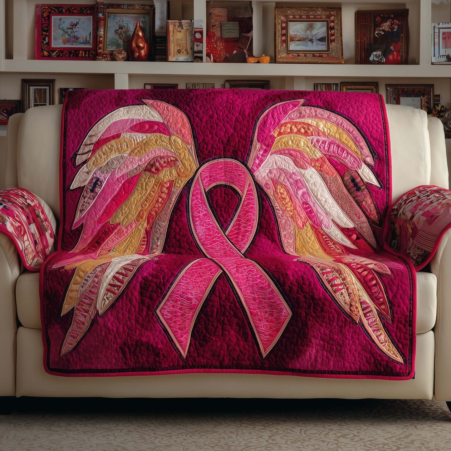 Breast Cancer Ribbon Quilted Sofa Cover GFTOYC1549