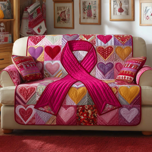 Breast Cancer Ribbon Quilted Sofa Cover GFTOYC1551