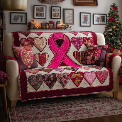 Breast Cancer Ribbon Quilted Sofa Cover GFTOYC1553