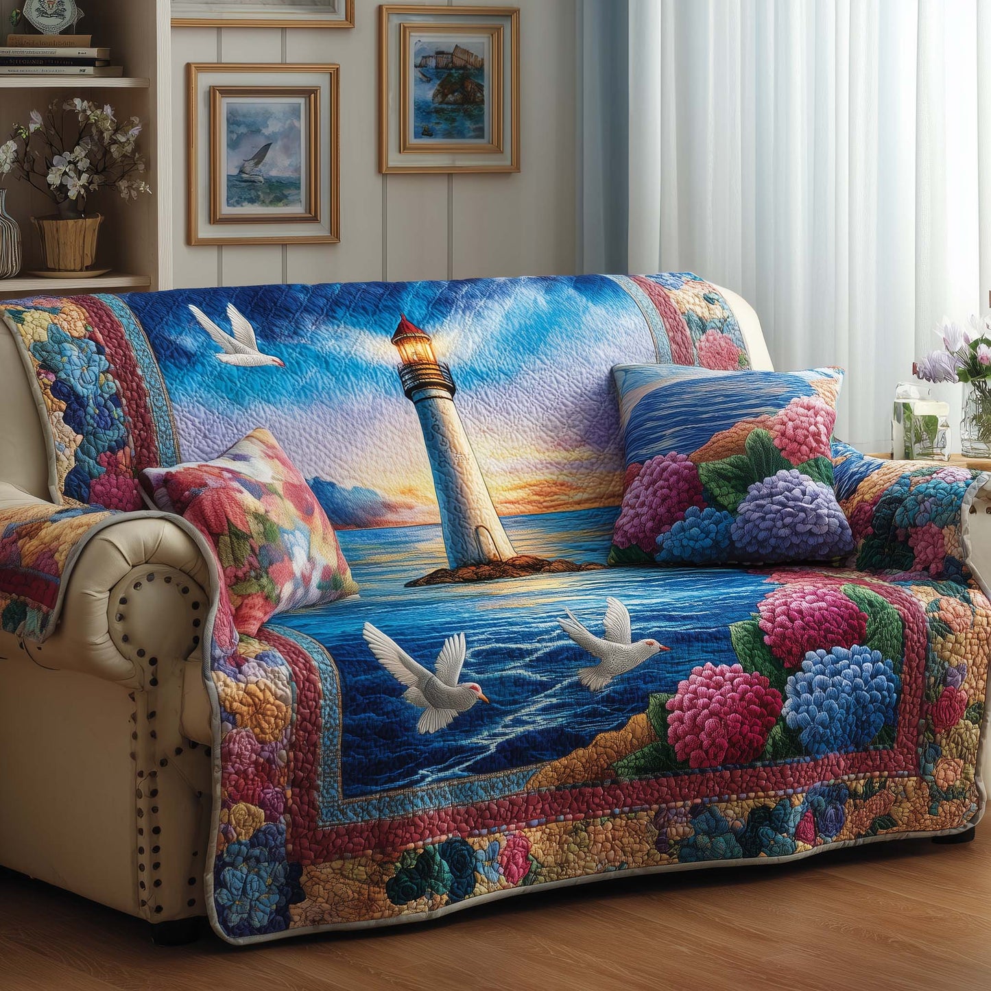 Peace Light Quilted Sofa Cover GFTOYC1573