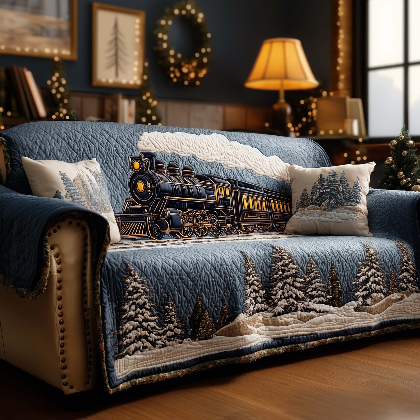 Winter Train Quilted Sofa Cover GFTOYC1590