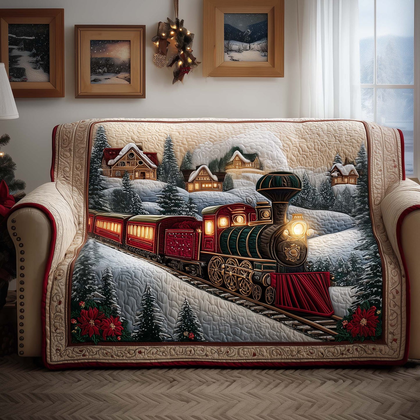Winter Train Quilted Sofa Cover GFTOYC1592