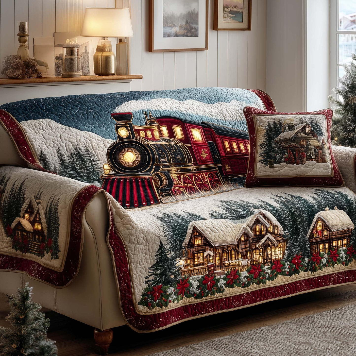 Winter Train Quilted Sofa Cover GFTOYC1593