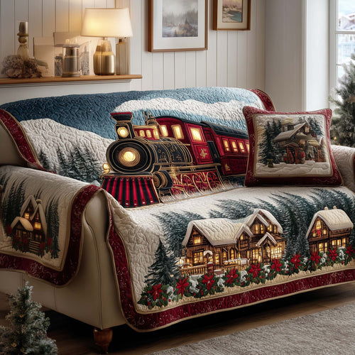 Winter Train Quilted Sofa Cover GFTOYC1593