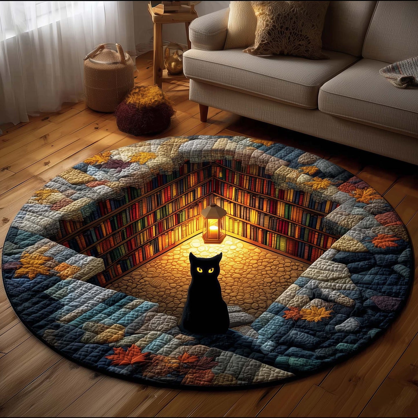 Library Cat Quilted Round Mat GFTOYC1595