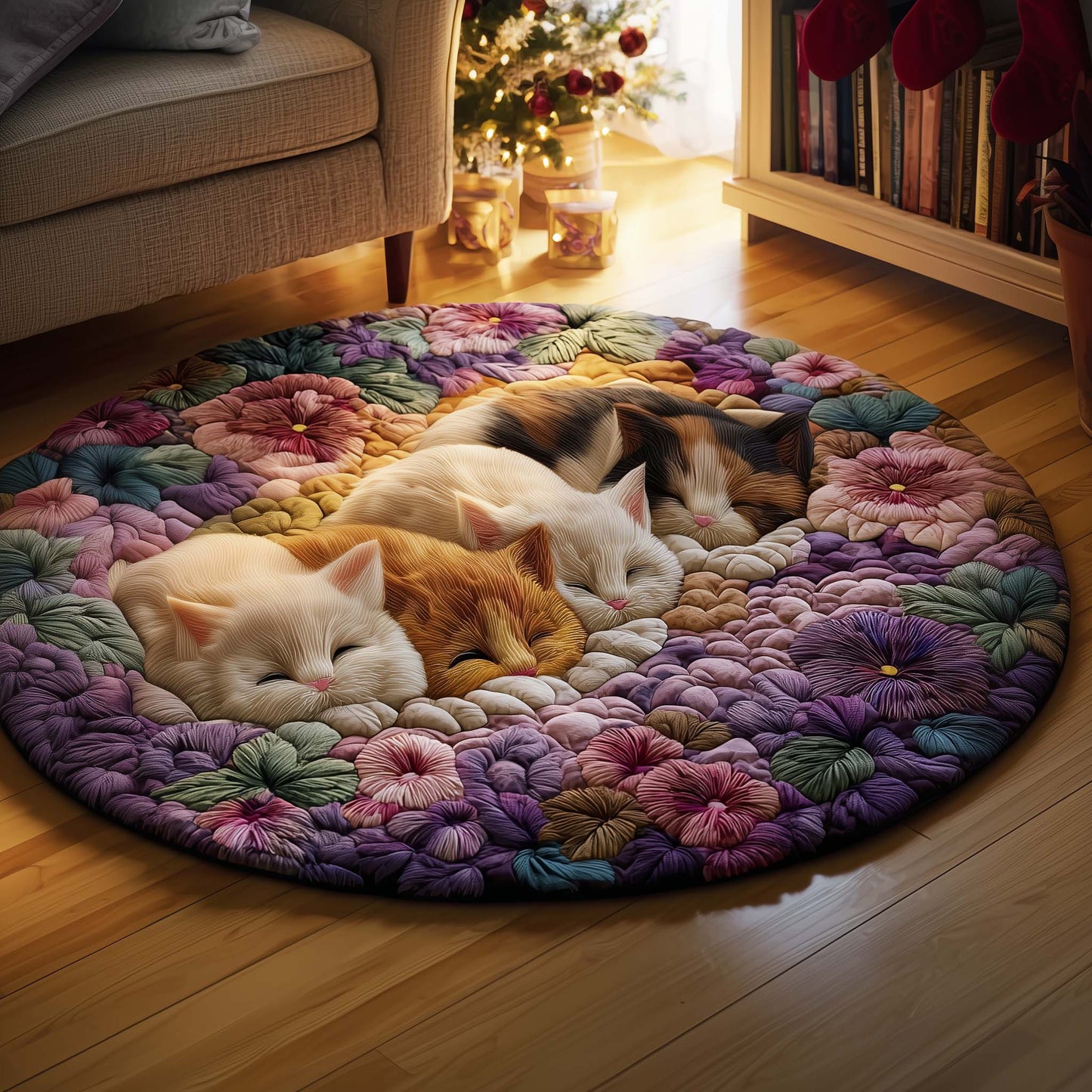 Snuggle Cat Quilted Round Mat GFTOYC1601