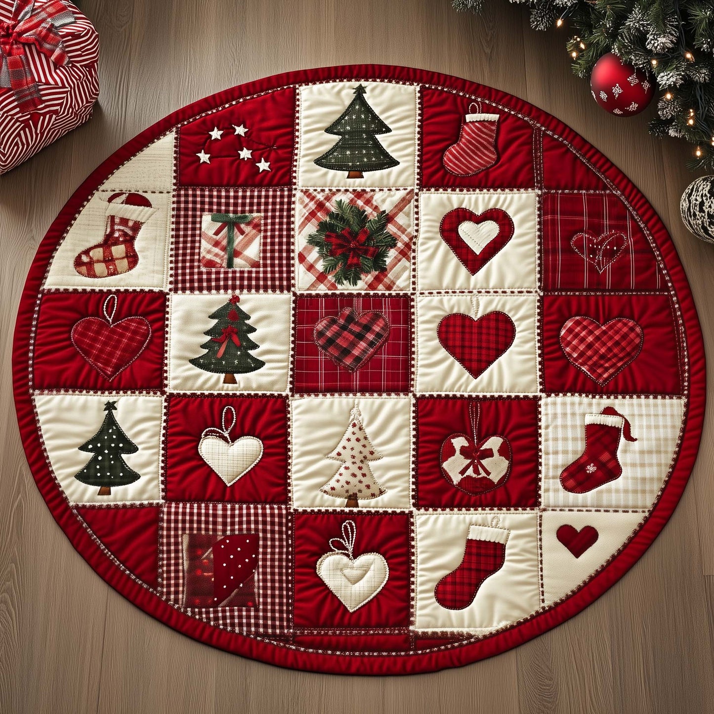 Christmas Patchwork Quilted Round Mat GFTOYC1621