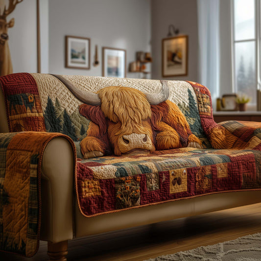 Highland Cow Quilted Sofa Cover GFTOYC1650