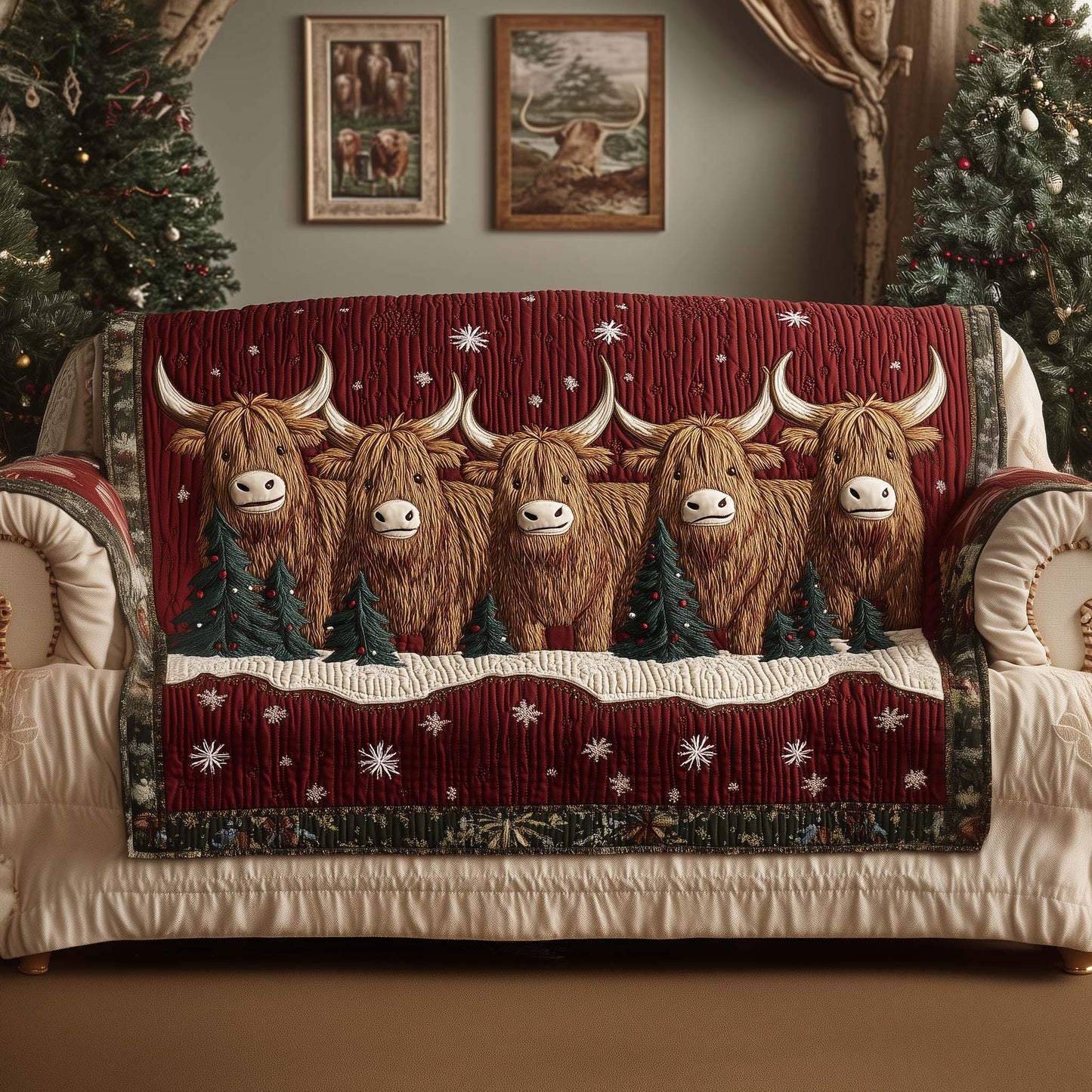 Highland Cow Quilted Sofa Cover GFTOYC1652