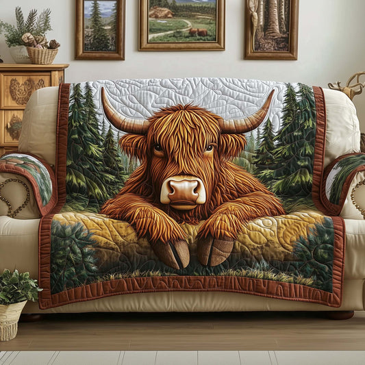 Highland Cow Quilted Sofa Cover GFTOYC1653