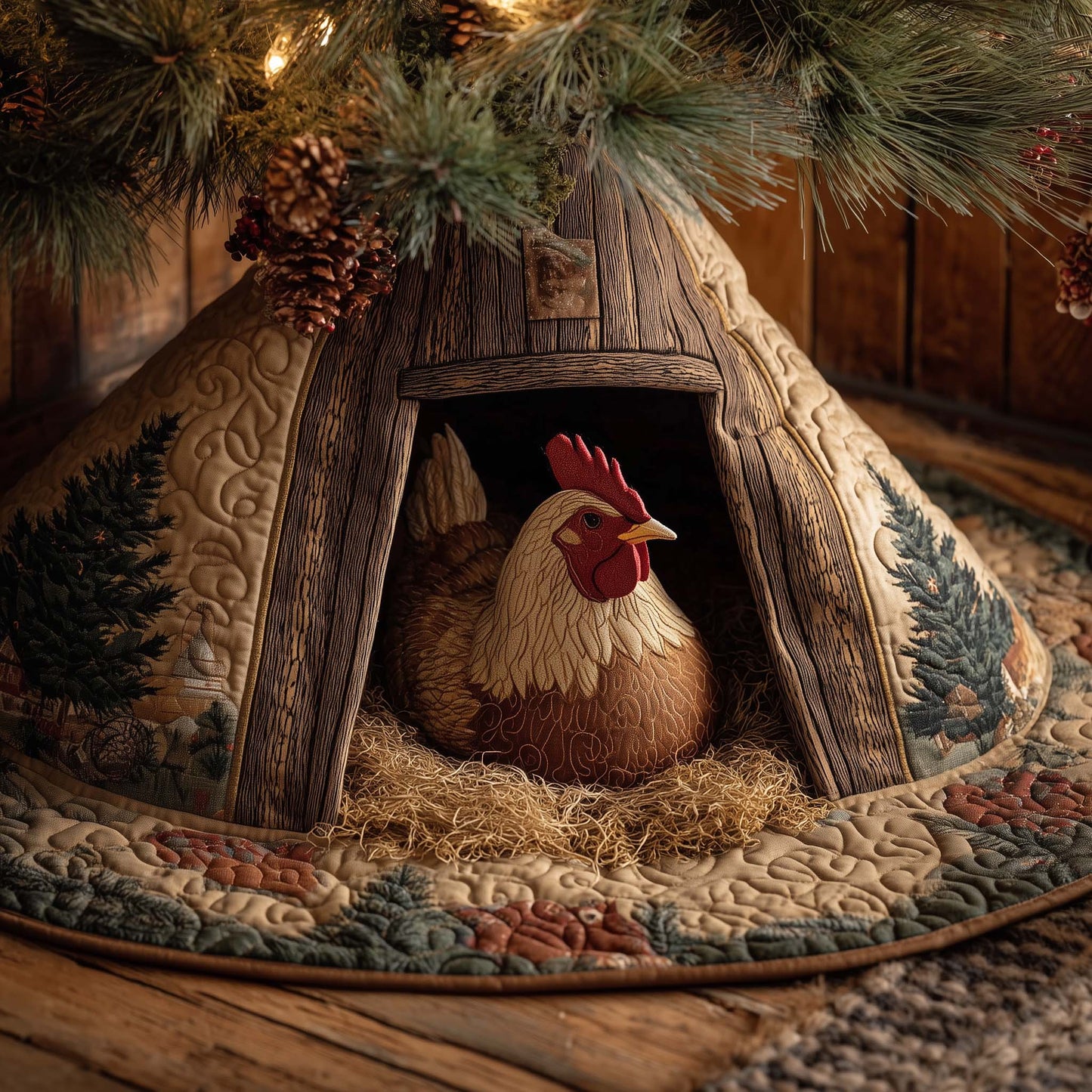 Cozy Chicken Quilted Tree Skirt GFTOYC1658