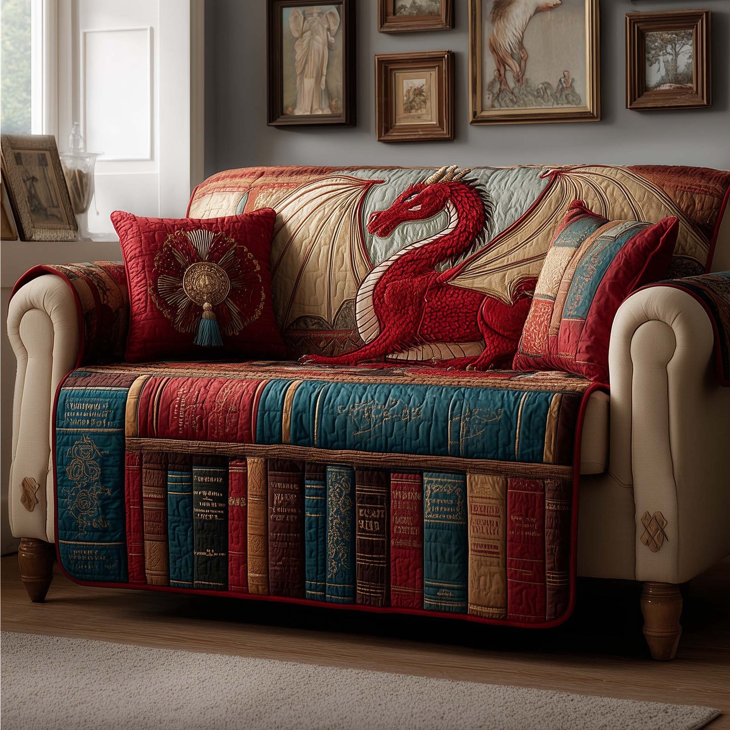 Dragon Book Quilted Sofa Cover GFTOYC1672