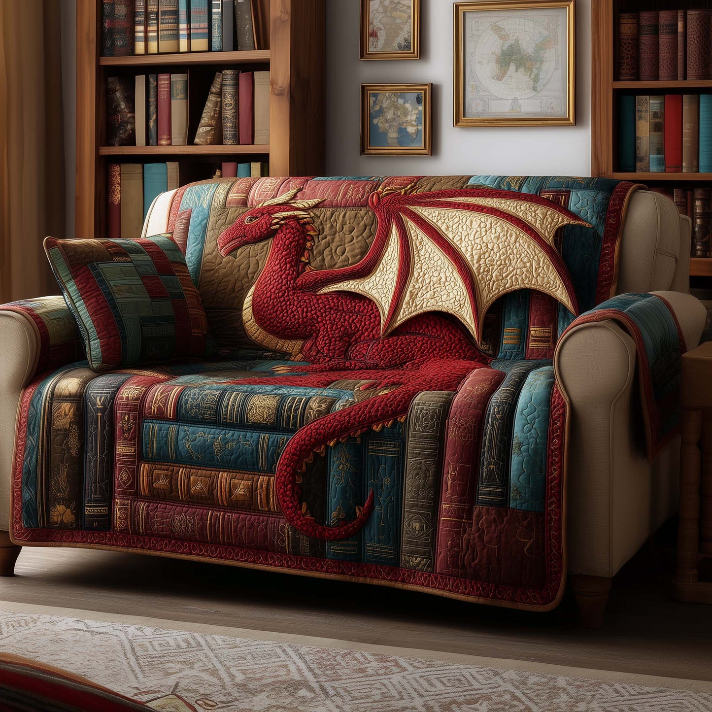 Dragon Book Quilted Sofa Cover GFTOYC1673