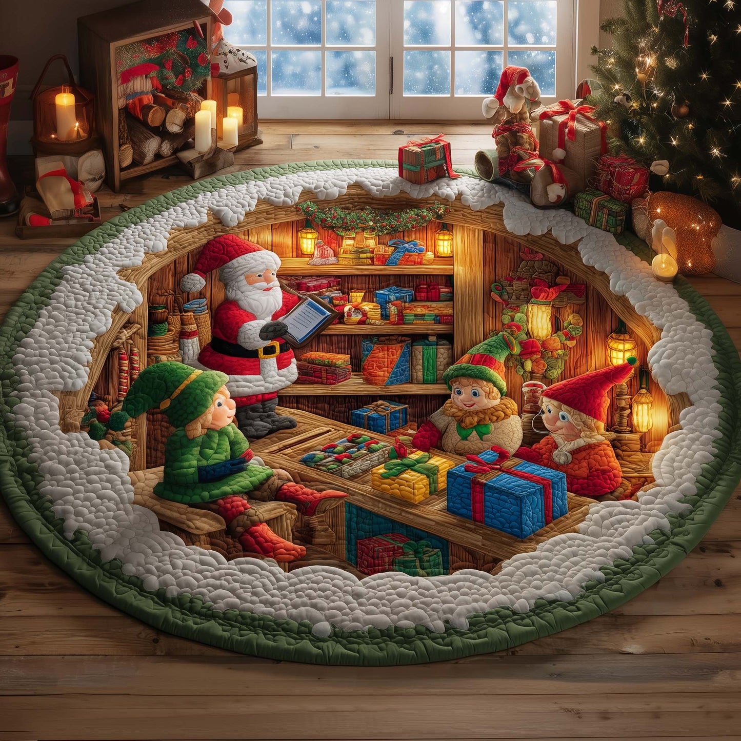 Santa Workshop Quilted Round Mat GFTOYC1679