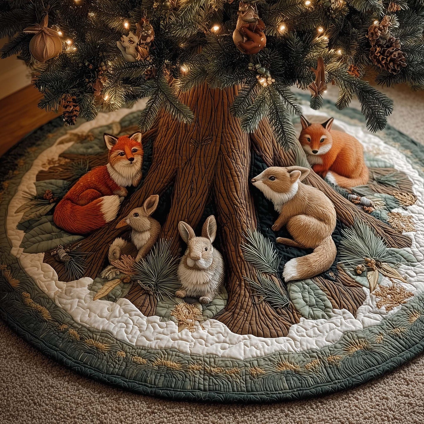 Forest Zoo Quilted Tree Skirt GFTOYC1737