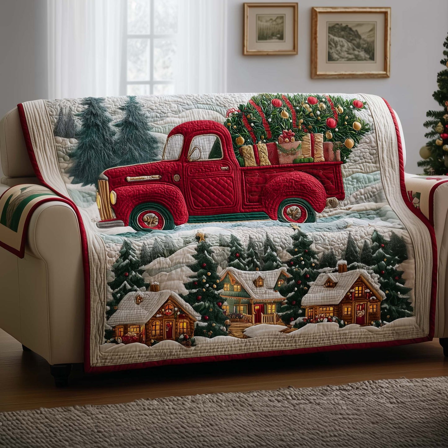 Festive Truck Quilted Sofa Cover GFTOYC1777