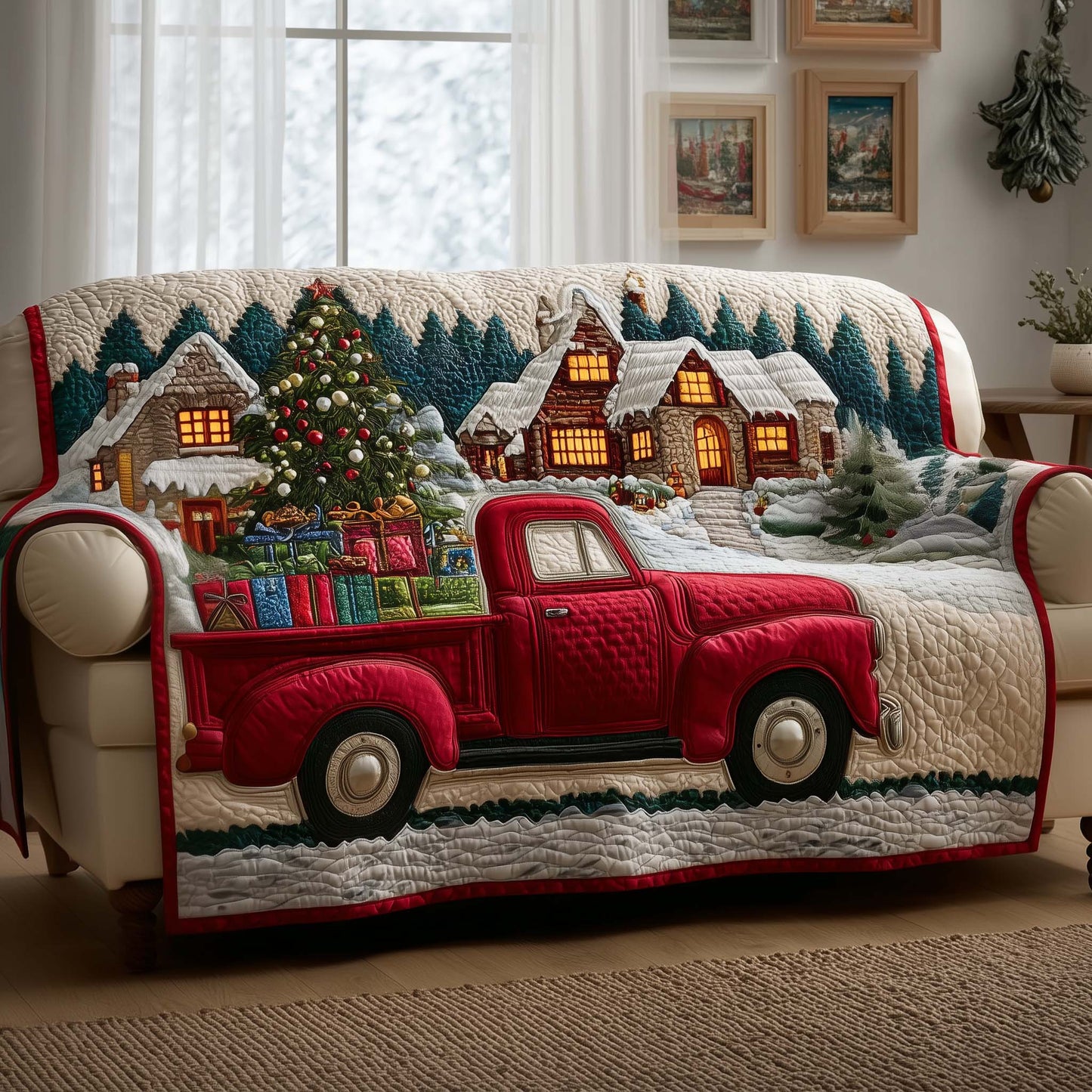 Festive Truck Quilted Sofa Cover GFTOYC1778