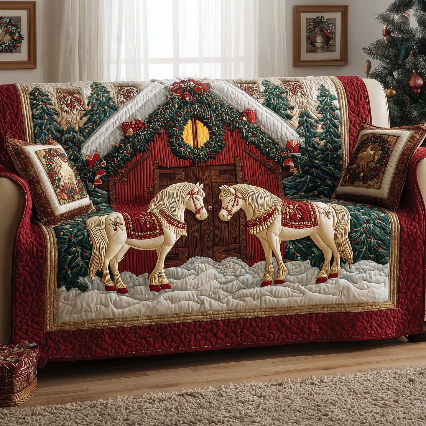 Yuletide Horse Quilted Sofa Cover GFTOYC1841