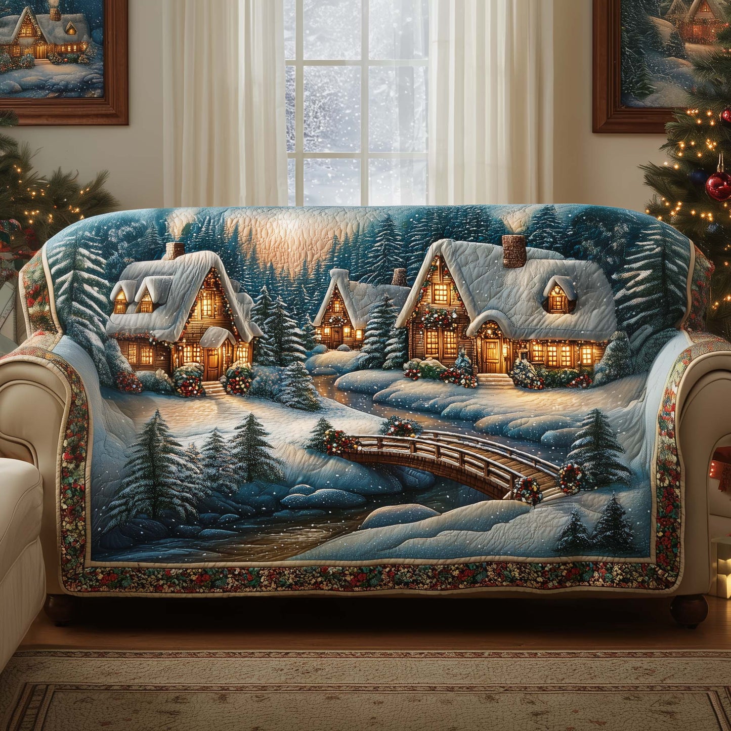 Yuletide Town Quilted Sofa Cover GFTOYC1868