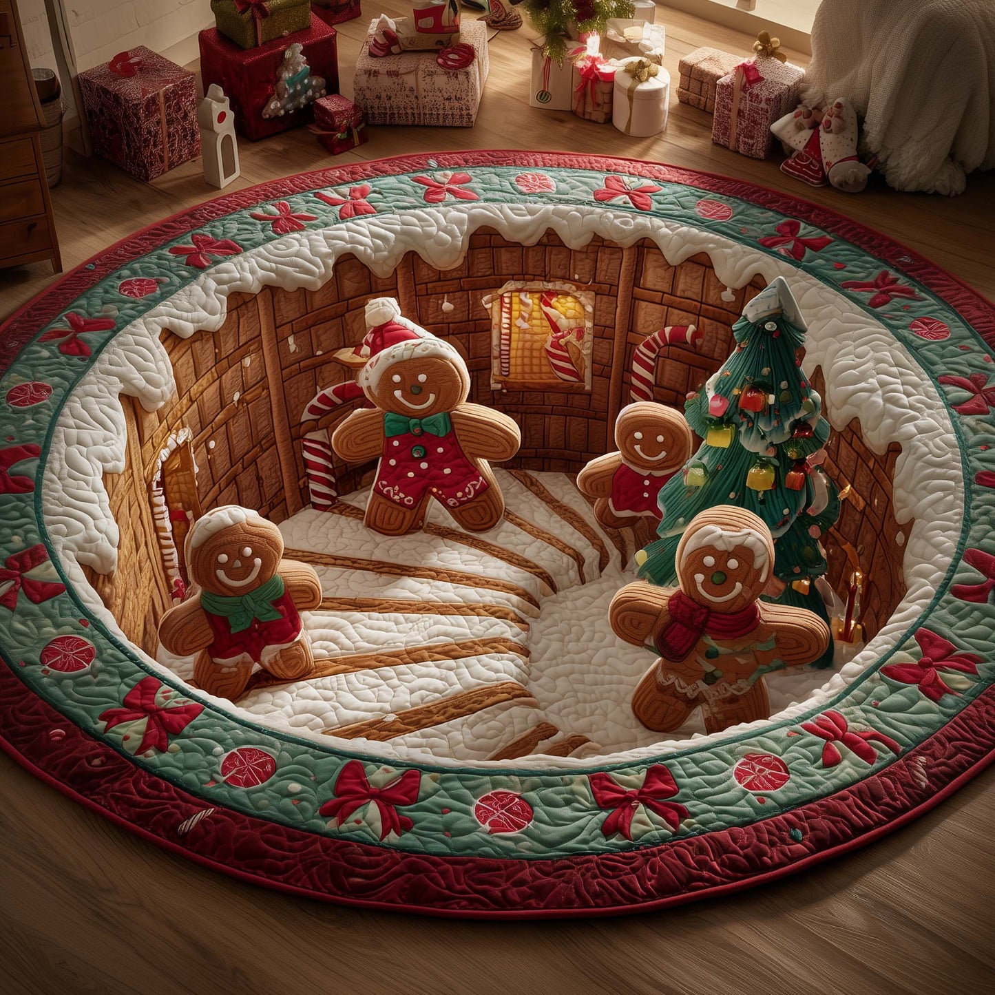 Cheerful Gingerbread Man Quilted Round Mat GFTOYC1880