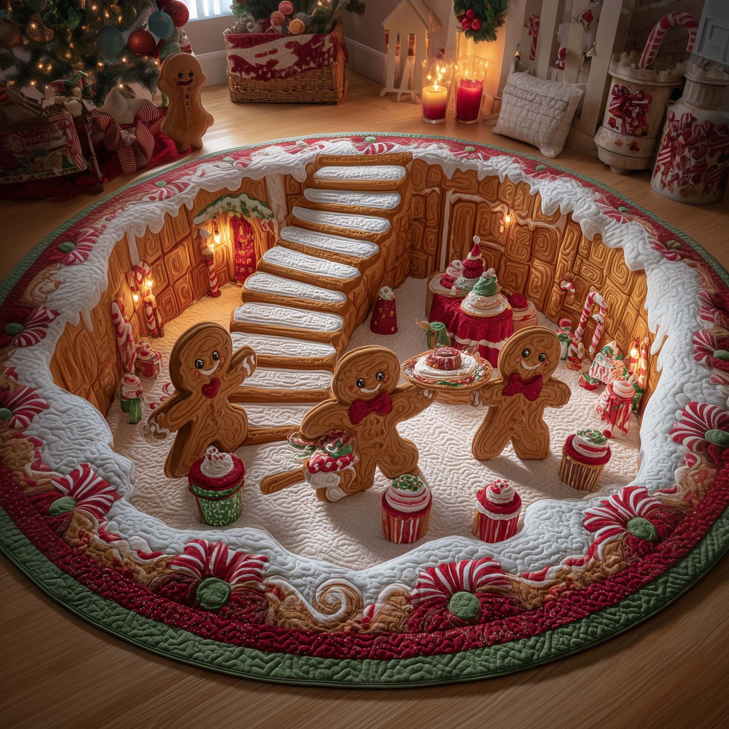 Cheerful Gingerbread Man Quilted Round Mat GFTOYC1881