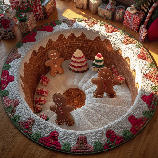 Cheerful Gingerbread Man Quilted Round Mat GFTOYC1882