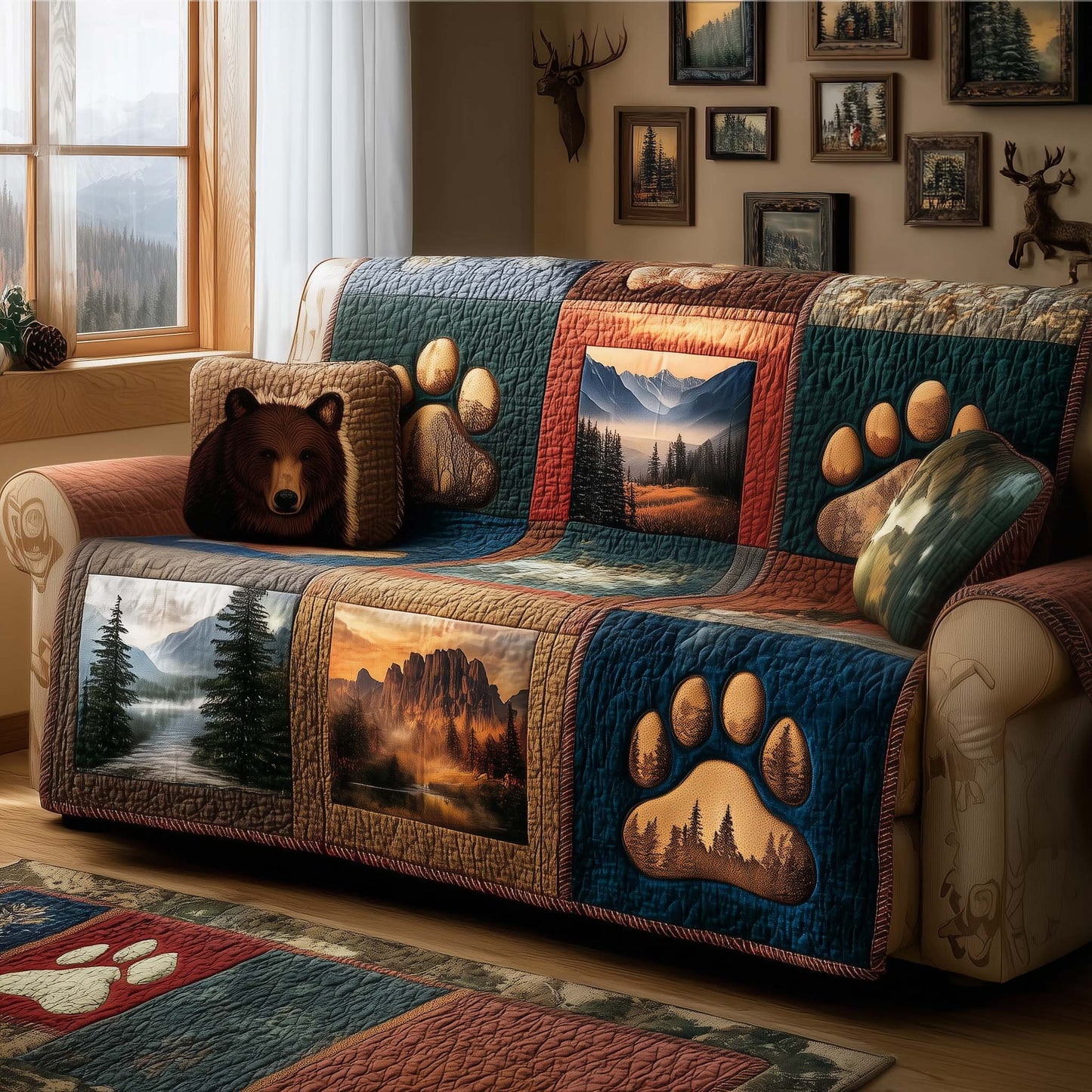 Forest Paws Quilted Sofa Cover GFTOYC1897