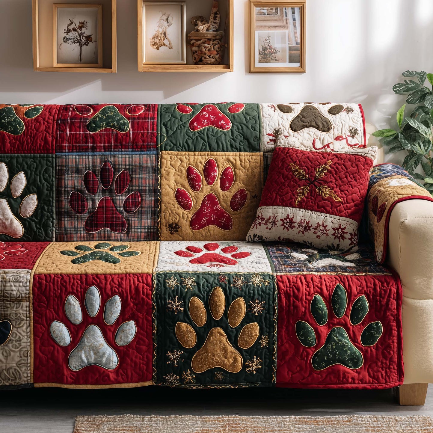 Paws Patchwork Quilted Sofa Cover GFTOYC1901