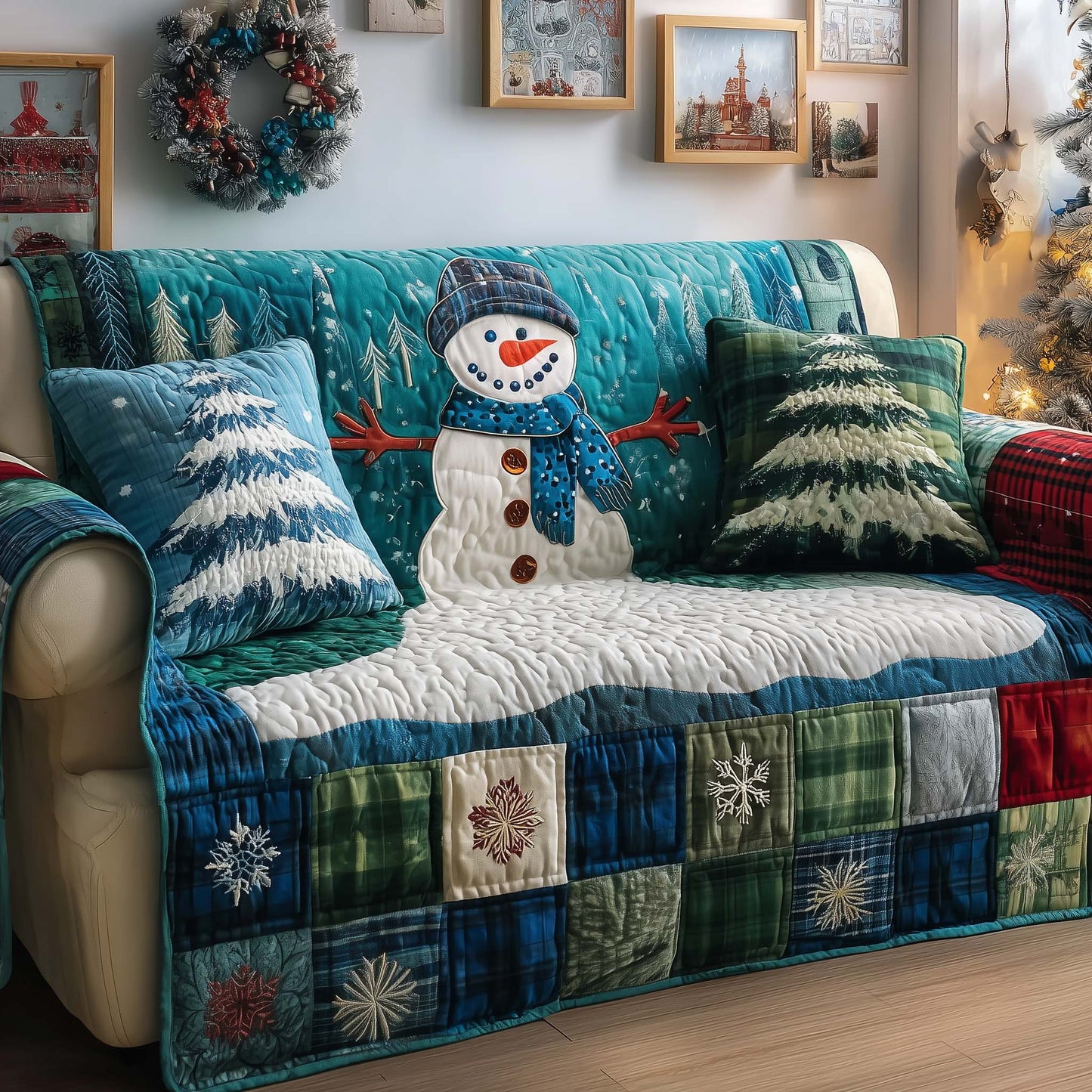 Frosty Friend Quilted Sofa Cover GFTOYC1934
