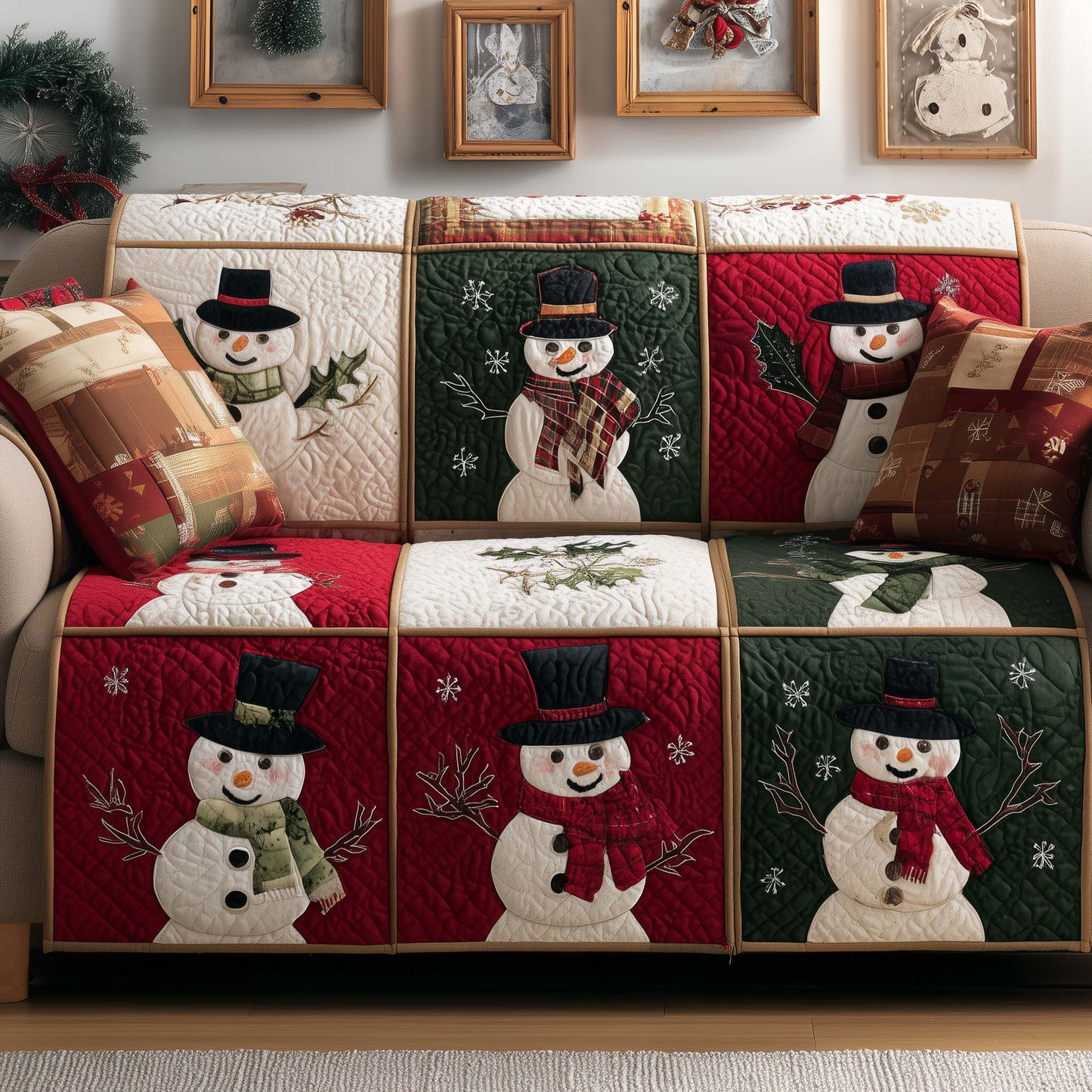 Smiling Snowman Quilted Sofa Cover GFTOYC1941