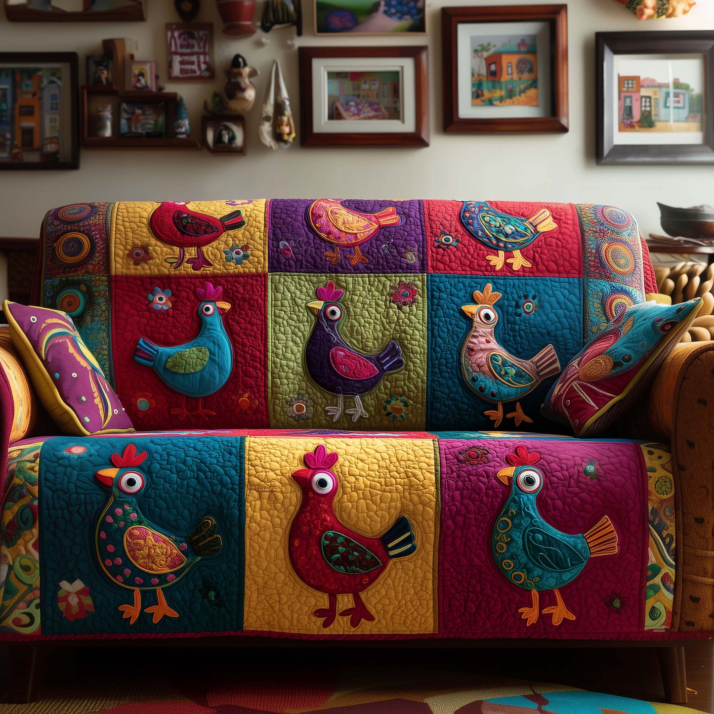 Whimsical Chicken Quilted Sofa Cover GFTOYC1958