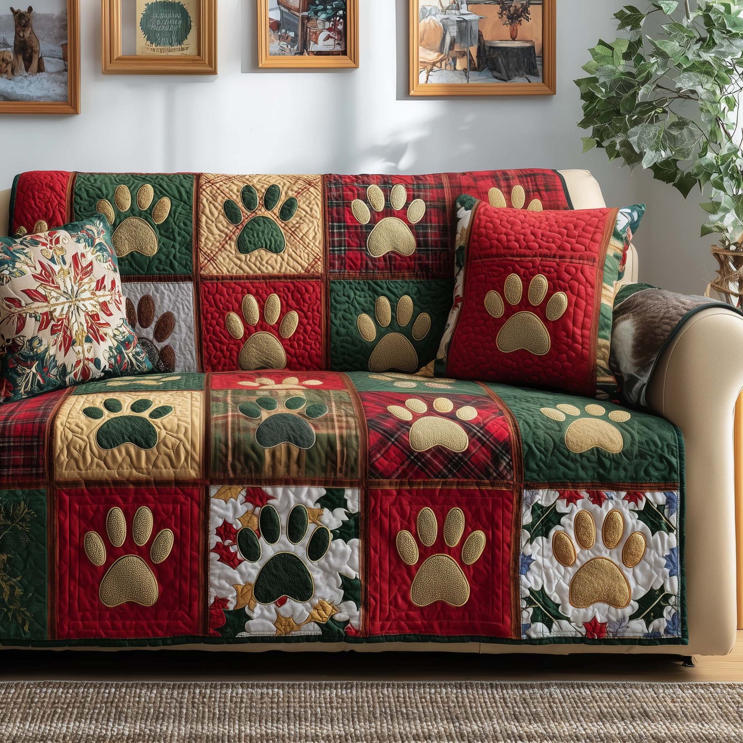 Dog Paws Quilted Sofa Cover GFTOYC1965