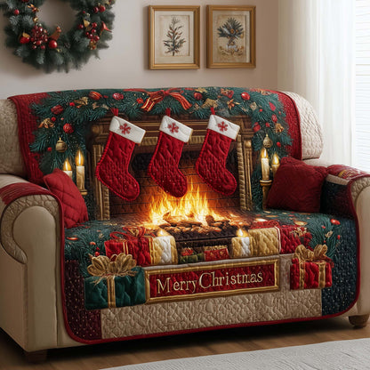Festive Fireplace Quilted Sofa Cover GFTOYC2002