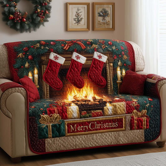 Festive Fireplace Quilted Sofa Cover GFTOYC2002