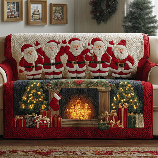 Festive Fireplace Quilted Sofa Cover GFTOYC2003