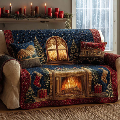 Festive Fireplace Quilted Sofa Cover GFTOYC2004