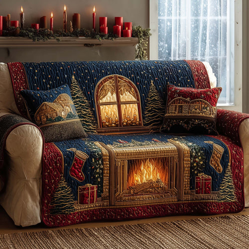 Festive Fireplace Quilted Sofa Cover GFTOYC2004