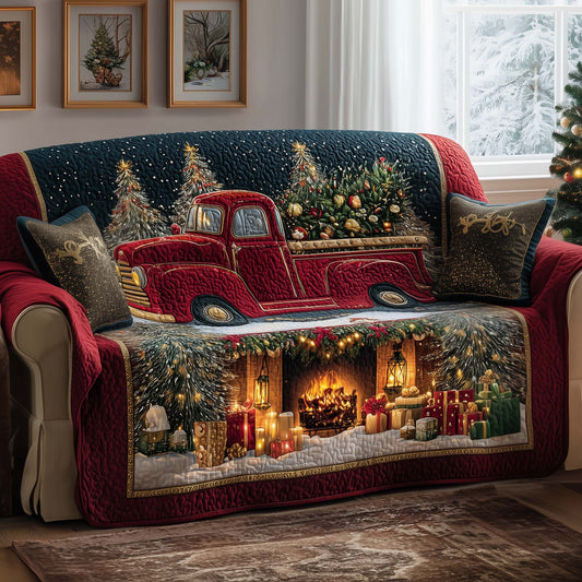 Festive Fireplace Quilted Sofa Cover GFTOYC2005