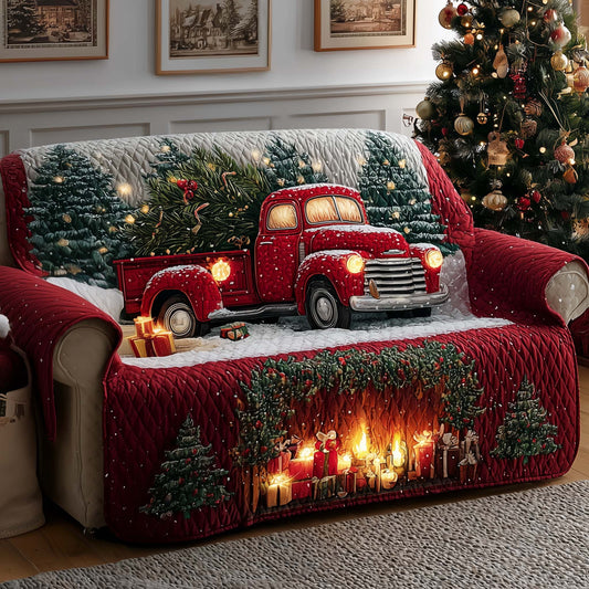 Festive Fireplace Quilted Sofa Cover GFTOYC2006